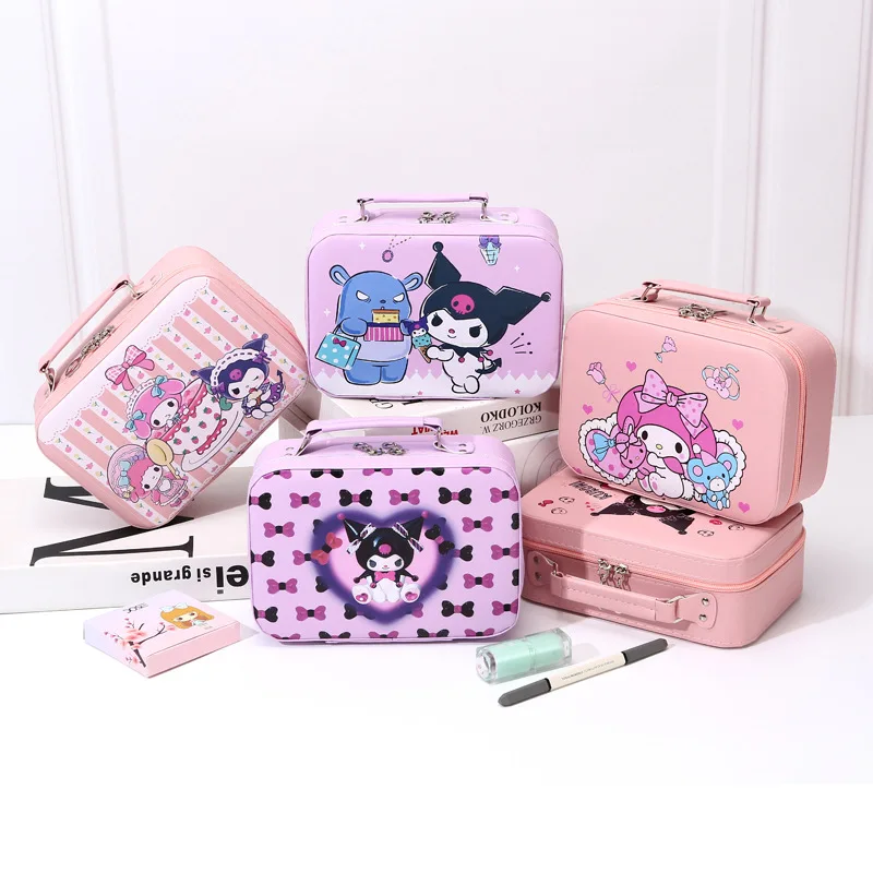 

1pcs for Kulomi Portable large capacity makeup box cute cartoon with mirror small suitcase girl cute multi-function makeup b