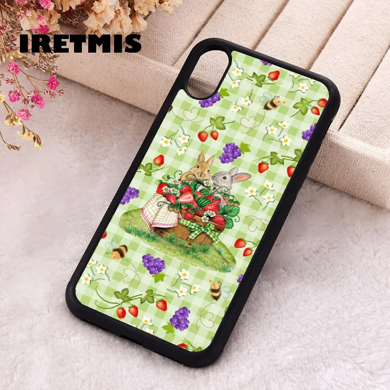 Iretmis Phone Cover Case For iPhone X XS Max XR 11 12 13 PRO MINI 14 15 16 Plus Rubber Silicone Picnic Bunnies