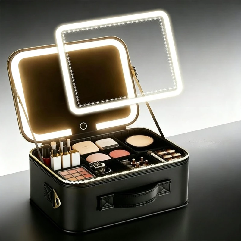 Nordic Creative Lighted Handheld Makeup Storage Bag with Mirror Professional Makeup Artist Travel Makeup Train Cases FYMB