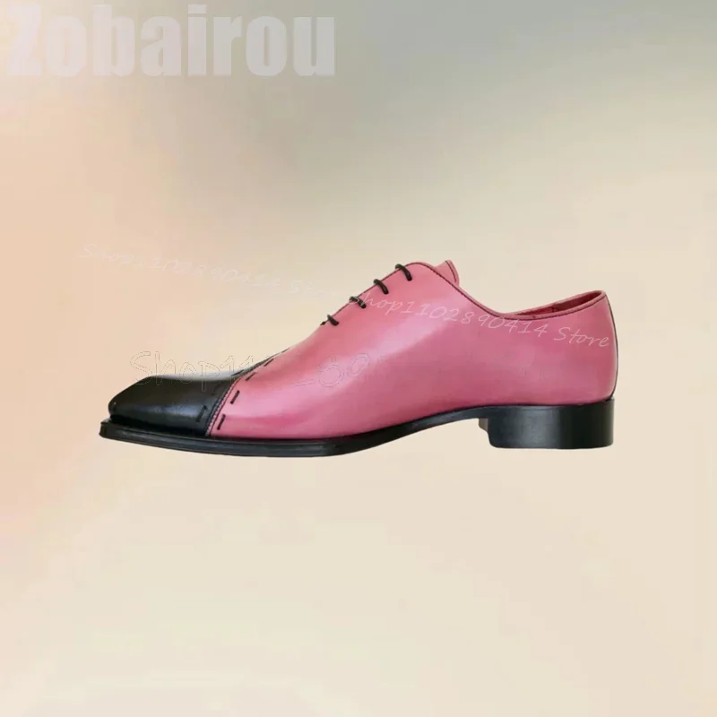

Pink Black Sewing Design Patchwork Strappy Men Shoes Fashion Lace Up Men Shoes Luxurious Handmade Party Office Men Dress Shoes