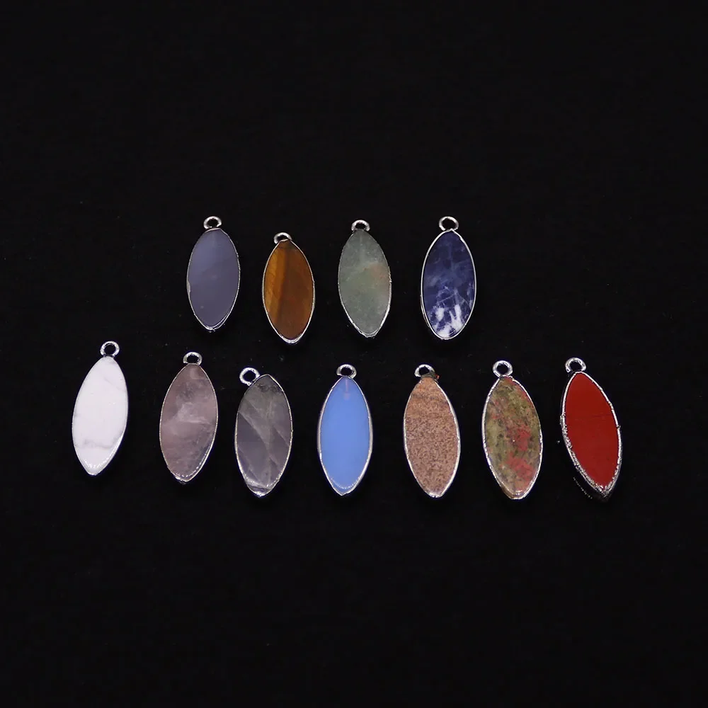 Classic Light Luxury Natural Stone Polished Marquise Shaped Silver-Plated Wrapped Edge Single Hole Pendant DIY Accessory Making