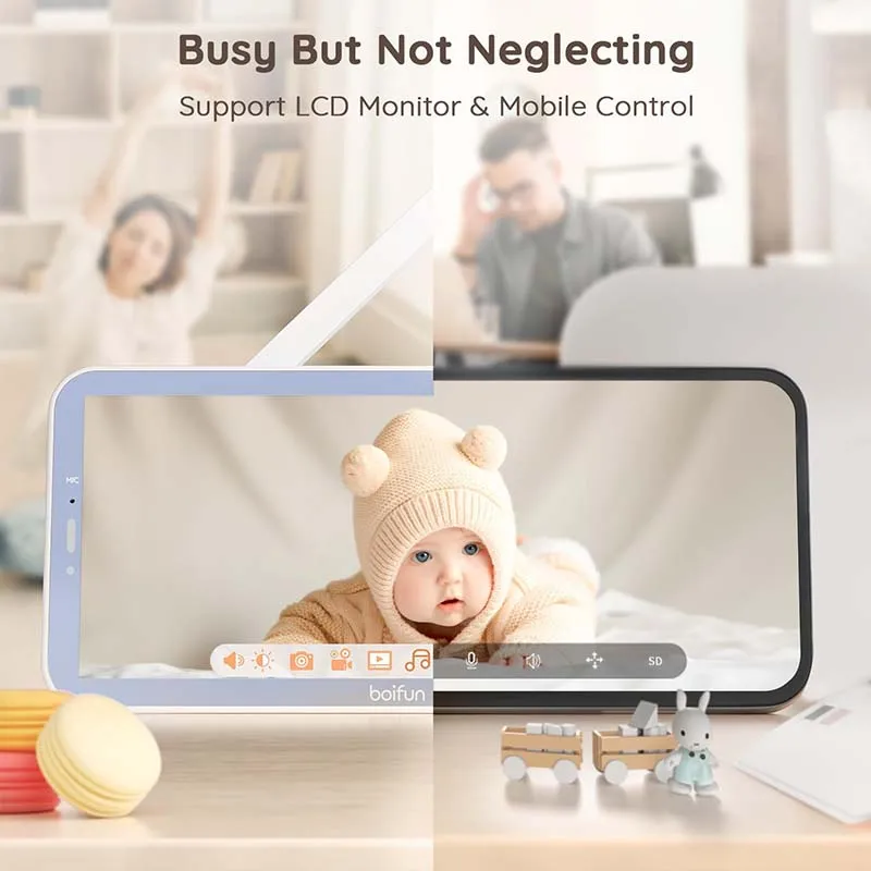 BOIFUN 2K 5'' Screen Control Wifi Video Baby Monitor Camera, ,Two-Way Talk, Motion&Crying Detection, Auto Tracking, Night Vision