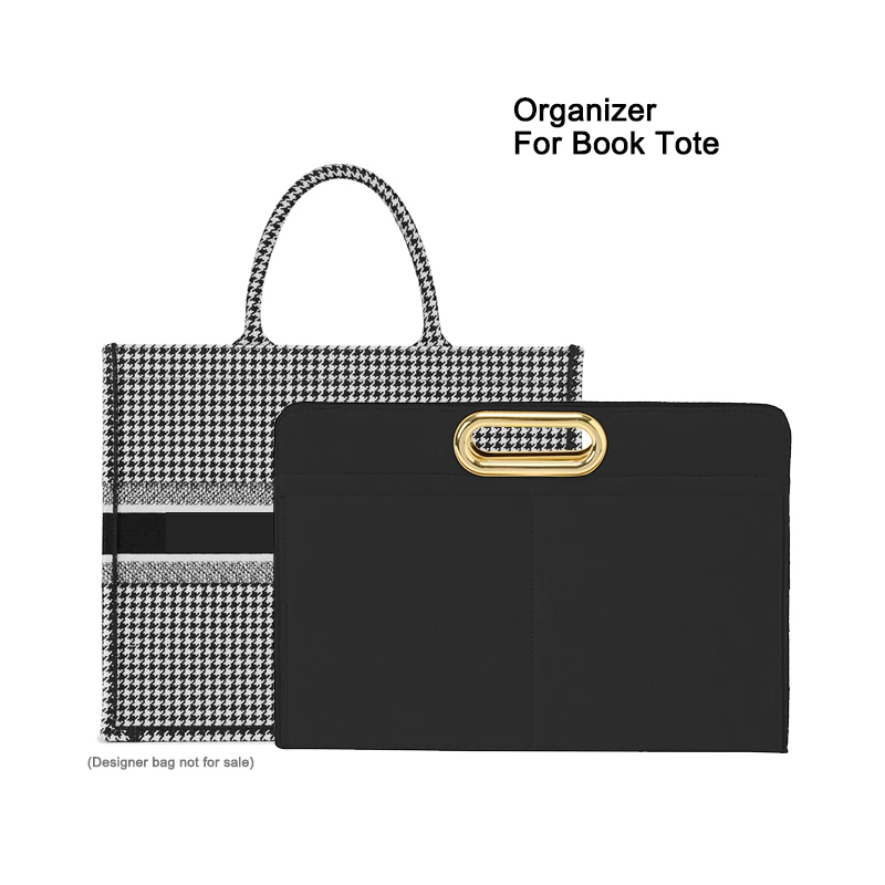 Bolsa de mano para libros, organizador de bolsos con inserto, forro de fieltro con asa dorada, moldeador de bolso, Dio Book Tote