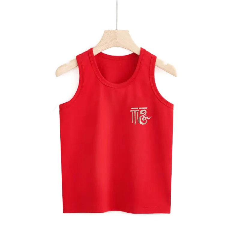 Kids Undershirt Chinese Lucky Red Rabbit Singlet Cotton Children Top Tanks Soft  Breathable Cotton Boys Girls Tops Size 100-160