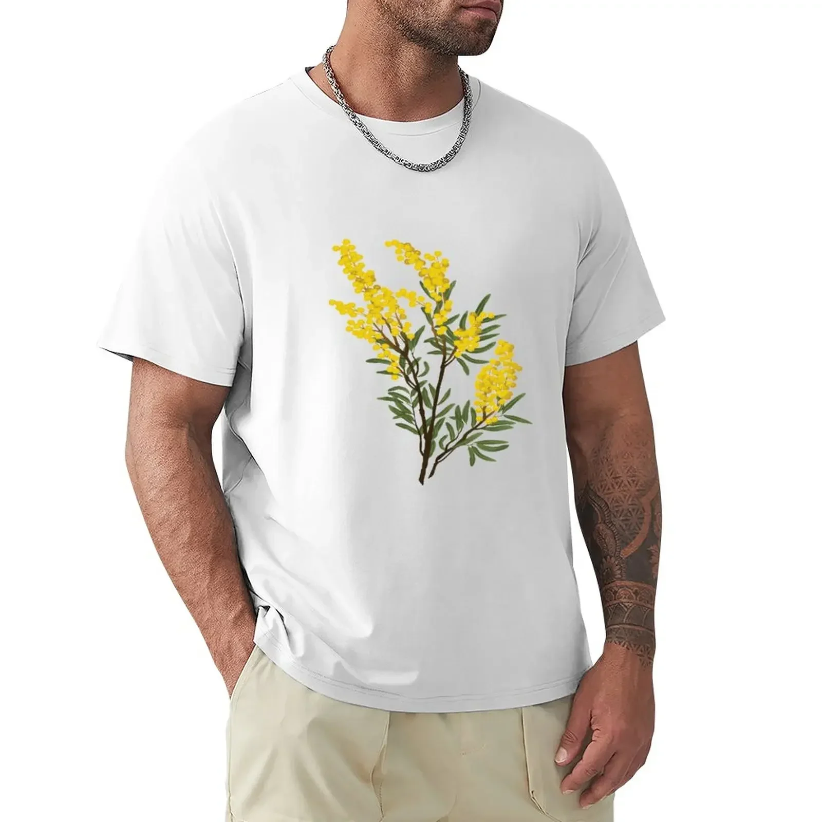 Golden wattle native australian flower T-Shirt hippie clothes Blouse heavy weight t shirts for men