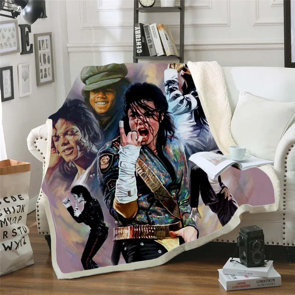 Michael Jackson coperta in pile stampata in 3d per letti trapunta spessa copriletto moda Sherpa coperta per bambini adulti adolescenti 100x150cm