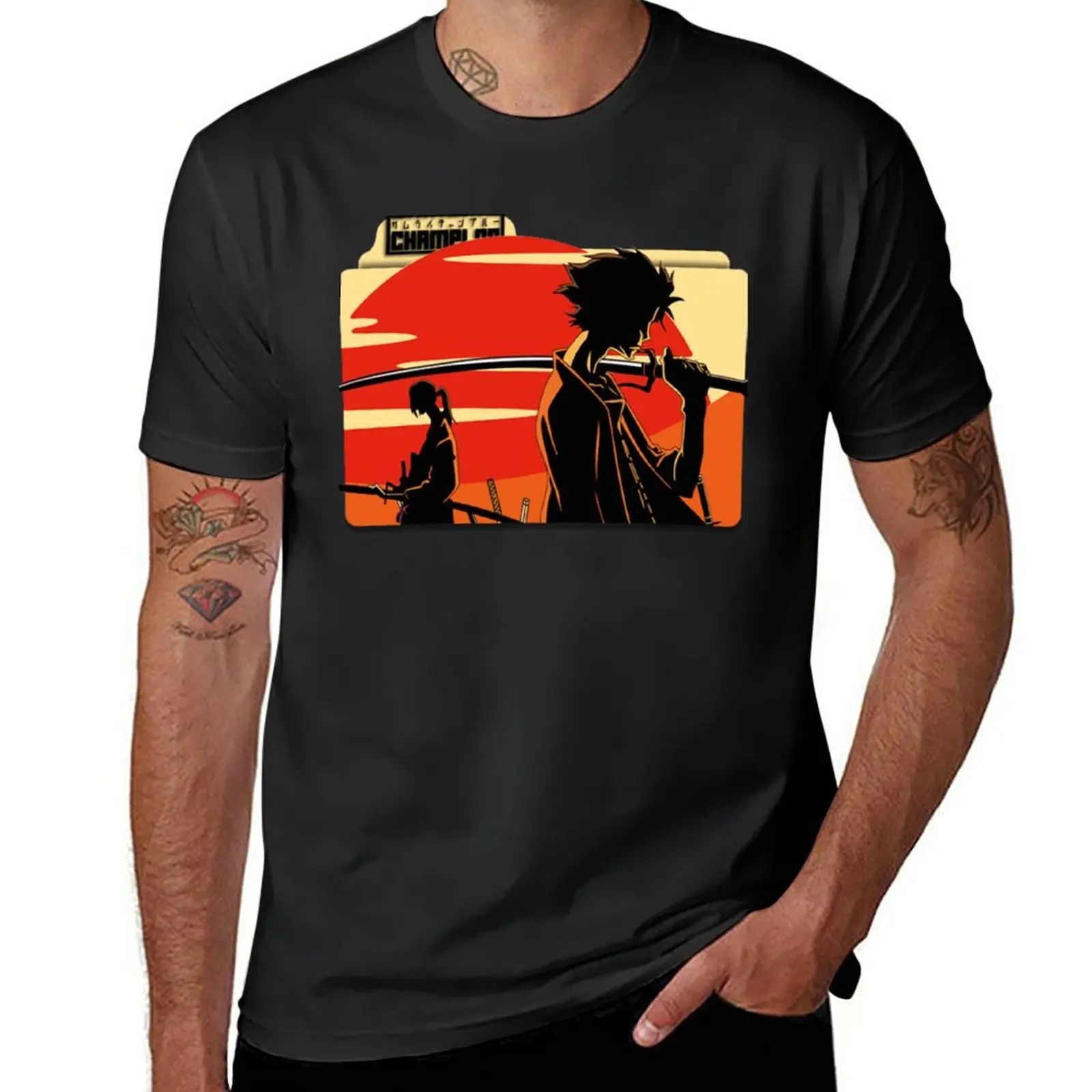 

New Samurai Champloo walking on sunset Lightweight T-Shirt black t shirt Short sleeve plain black t shirts men