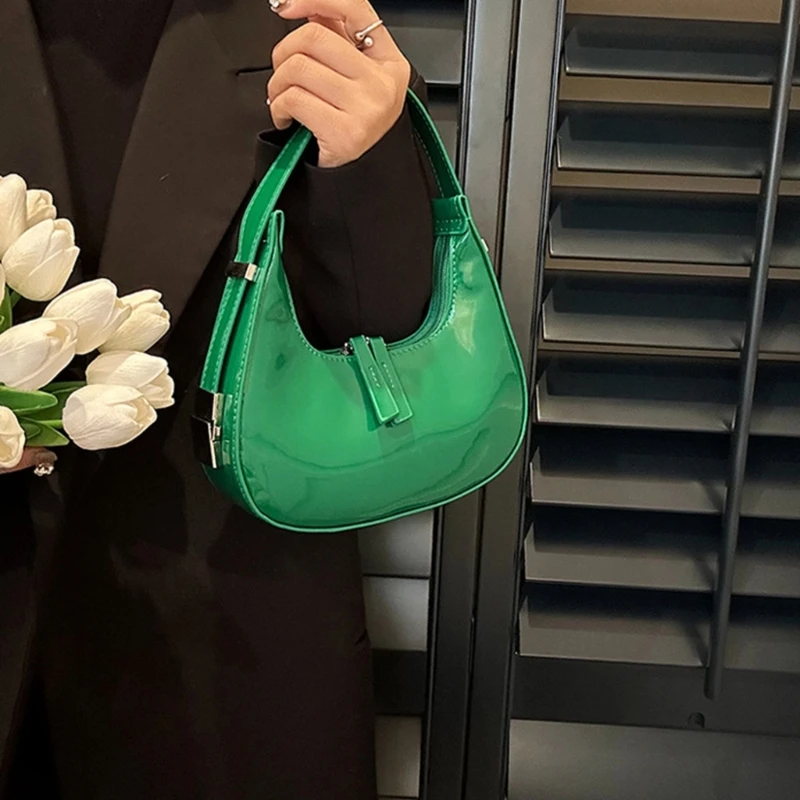 Moon Bags Shoulder Bags for Women Solid Color Armpit Bag PU Leather Underarm Bag Luxury Bag Purse with Zipper Closure 066F