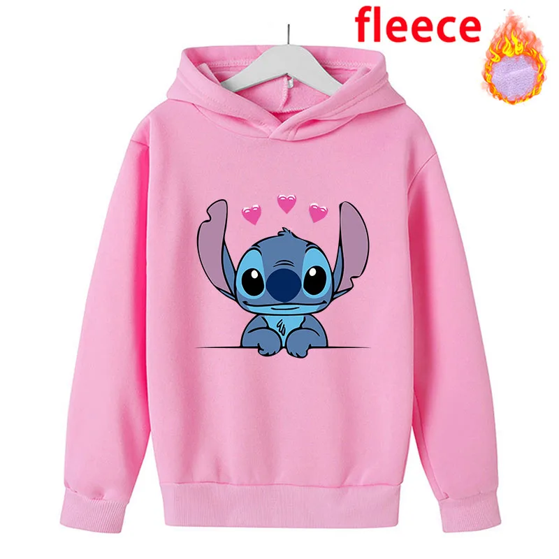 Disney Stitch Lilo Sweatshirt for Children Cartoon Print Hoodies Top Thickened Warm Boy Girls Anime Clothing Birthday Xmas Gifts