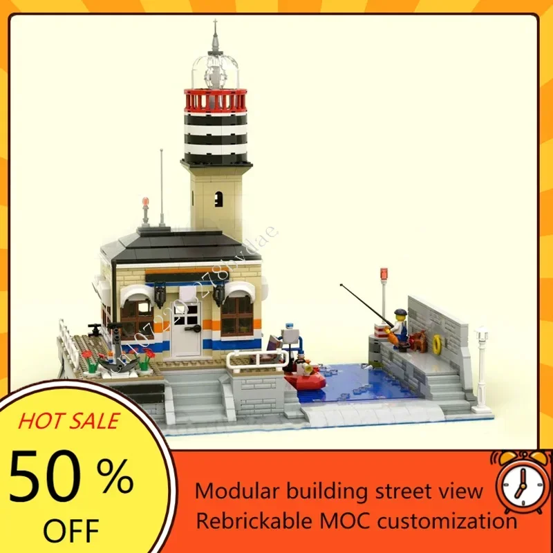 1230 pçs estação de farol modular moc blocos de construção personalizados vista rua arquitetura quebra-cabeça diy brinquedo educativo presente criativo