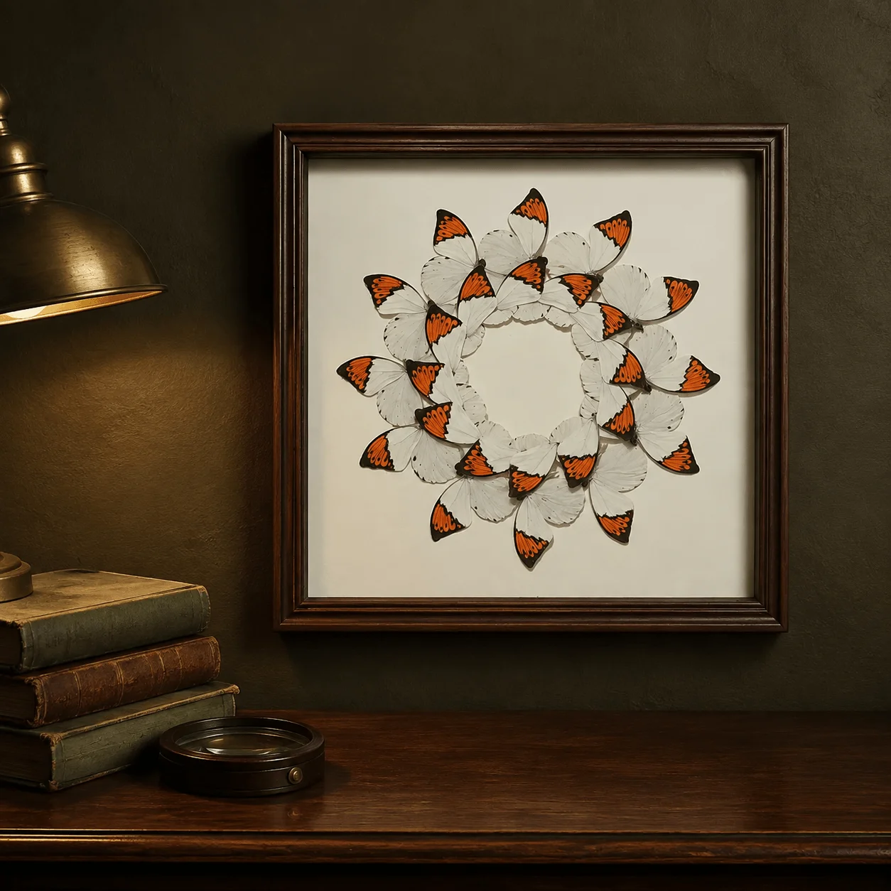 Hebomoia Glaucippe Butterfly Box,12 Butterflies Swirling Circular Wreath Art,Square Wall Ornament for Collection & Gifting
