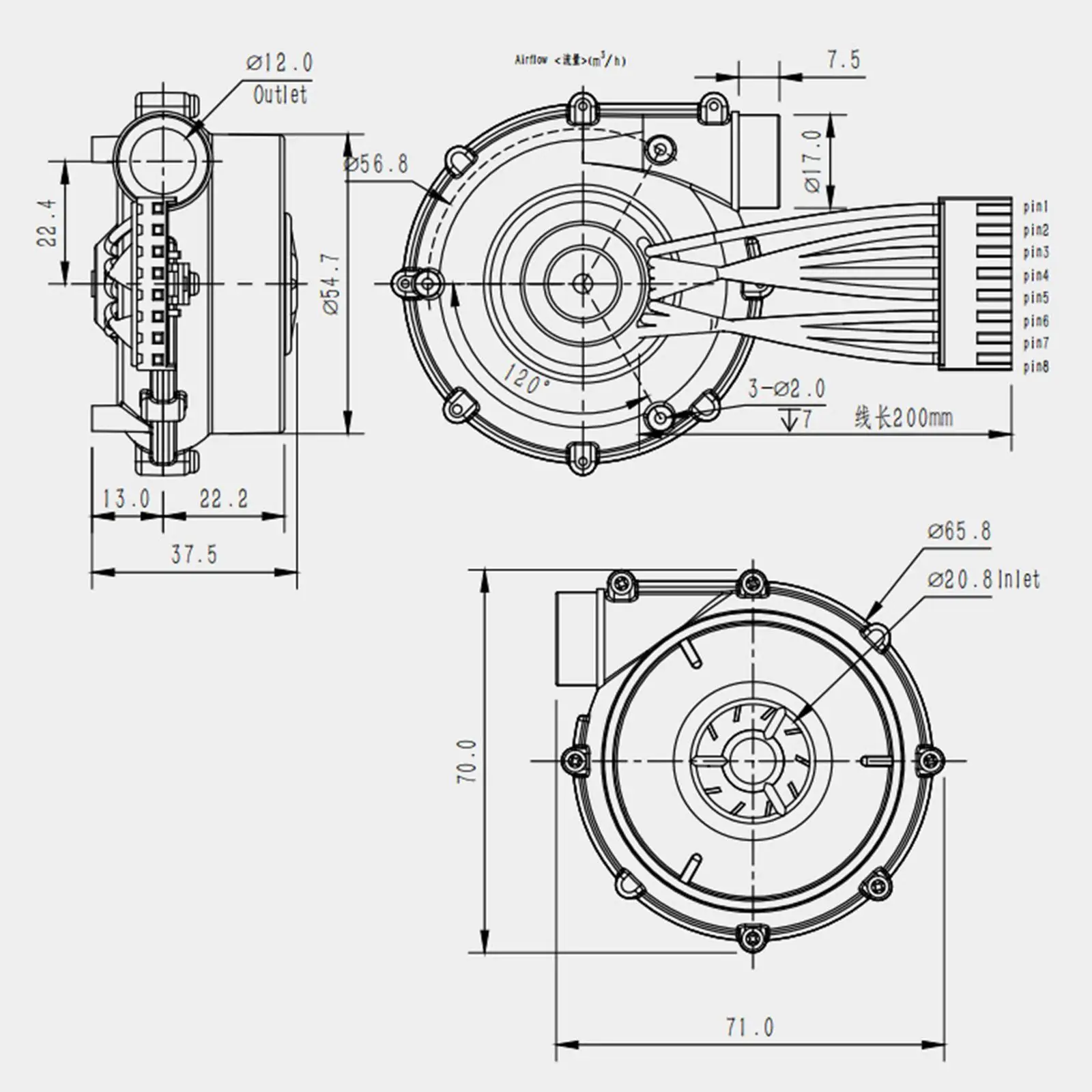 24V Borstelloze Centrifugale Luchtblazer Dc Ws7040 Mini Voor Diy Lucht Uitlaatopening