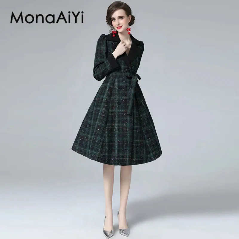 MonaAiYi Autumn Women's Dress Square-Neck Long Sleeved High Waist Lace-Up Sequins Design Elegant Gorgeous Dresses