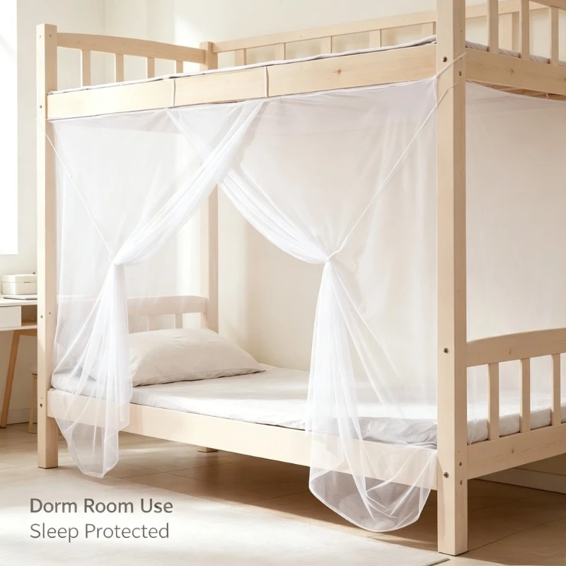Bunk Bed Mosquito Net with Tie-Down Straps & Sheer Fabric for Bedroom or Dorm, Anti-Mosquito & Dust Proof