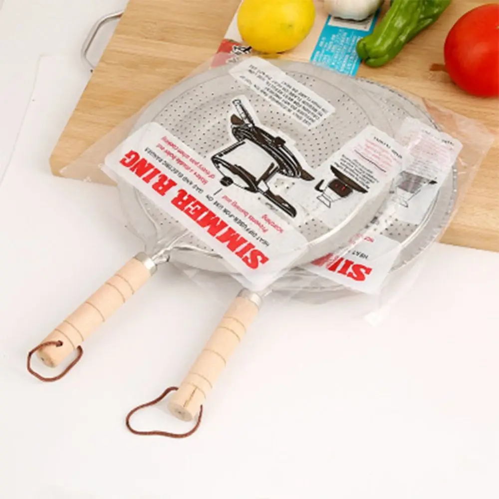 Metal 21cm Cook Ring Heat Insulating Mats Wooden Handle Gas/Electric/Induction Cooker Heat Diffuser Kitchen Utensils Stove Pan