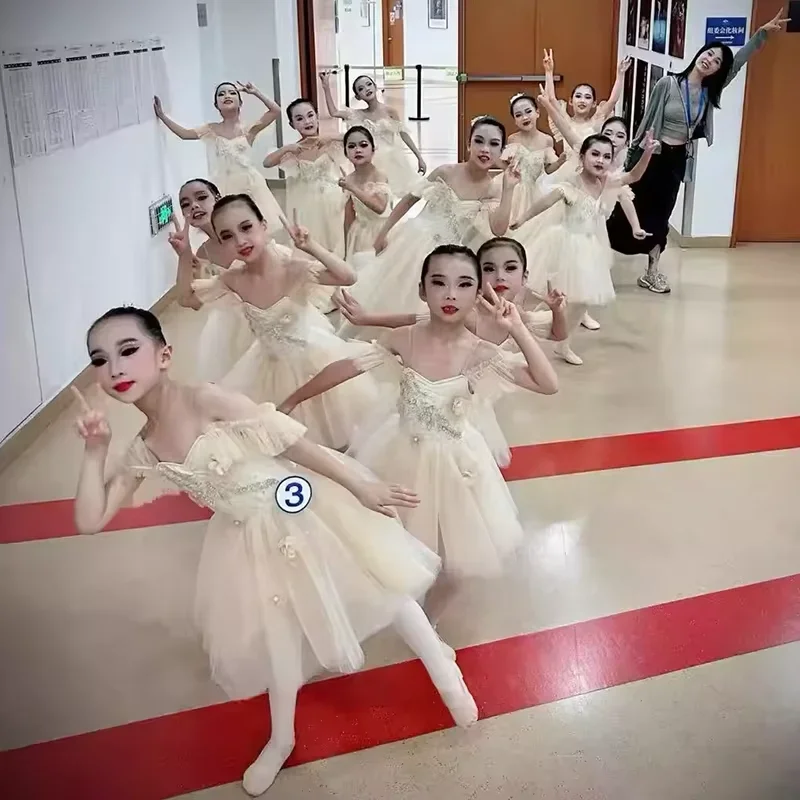 

Balerina's Adult Kids Long Professional Ballet Tutu Swan Lake Ballet Costume Ballerina Ballet Dress Girls Performance Dancewear