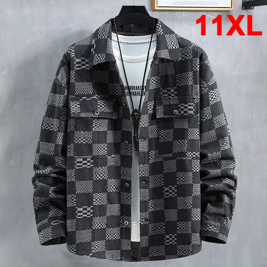 Plaid Denim Jacket Men Plus Size 10XL 11XL Jackets Coats Spring Autumn Denim Jackets 10XL 11XL Big Size Male