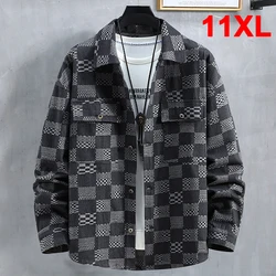 남성용 격자 무늬 데님 재킷, 플러스 사이즈 10XL 11XL 코트, 용수철 가을 데님 재킷, 10XL 11XL 빅 사이즈