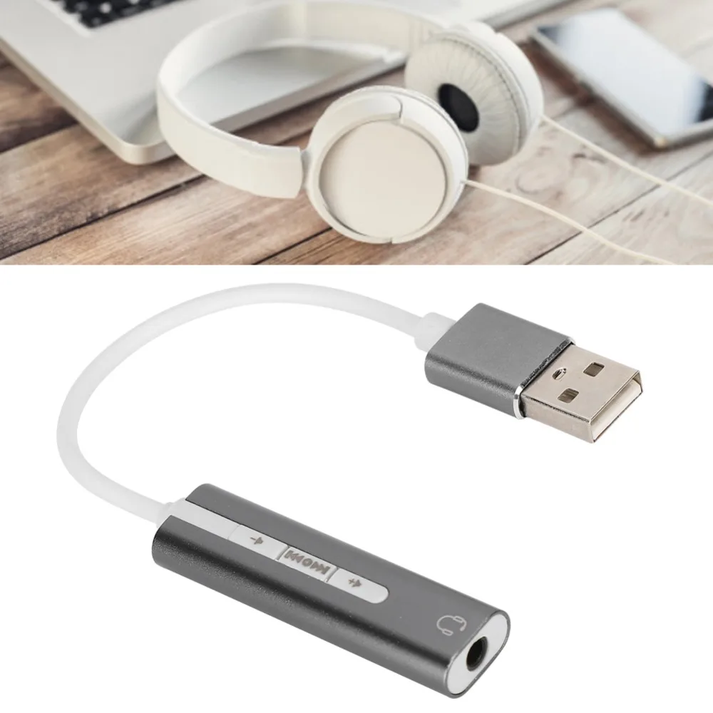 Placa de Som USB com Porta de Áudio de 3,5mm, Plug and Play, Redução de Ruído, Placa de Áudio Externa 7.1 Estéreo para Computador