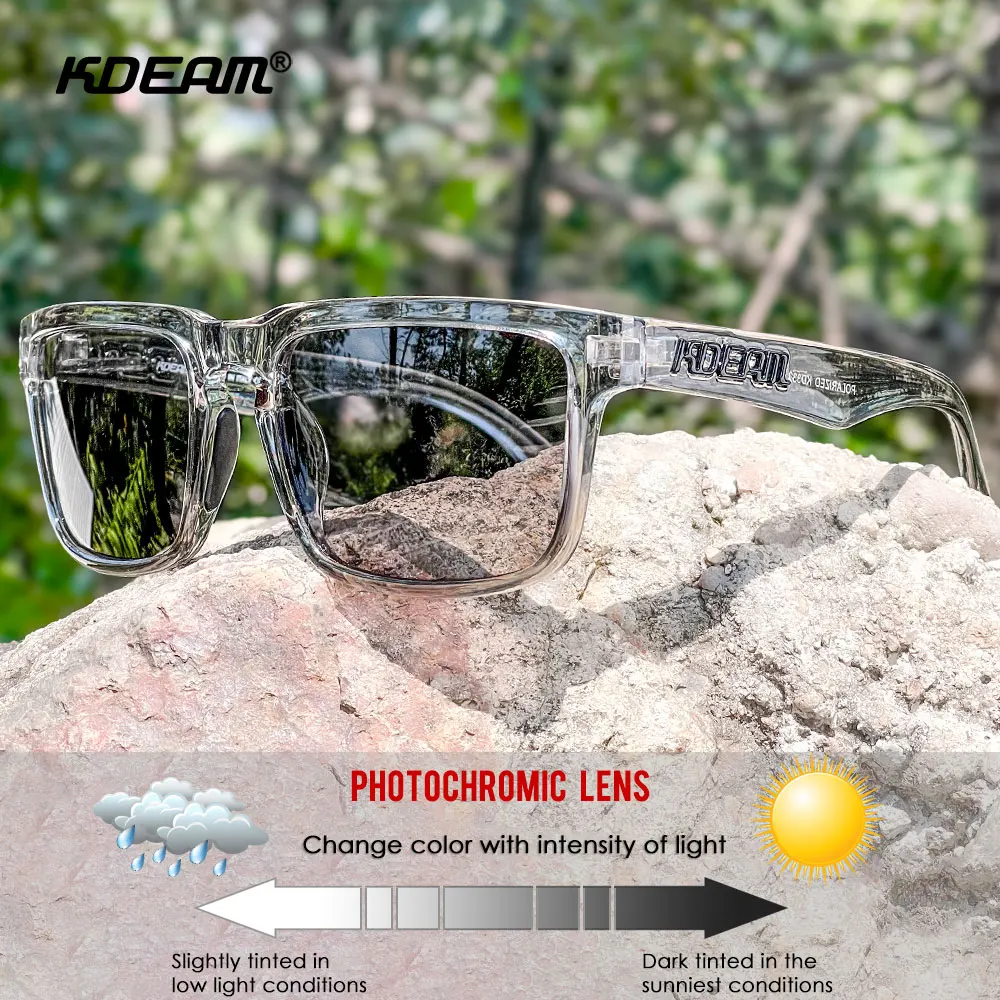 KDEAM Photochromic And Polarized Sunglasses Men Category 3 Polarized Sun Glasses Women Unique Frame Surface Eyewear With Case