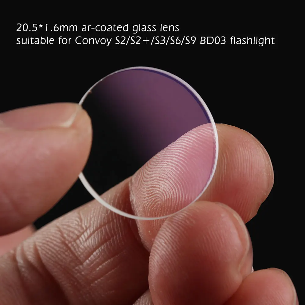 Ar-coated Glass Lens 20.5*1.6mm Suitable for Convoy S2/S2+/S3/S6/S9 Flashlight