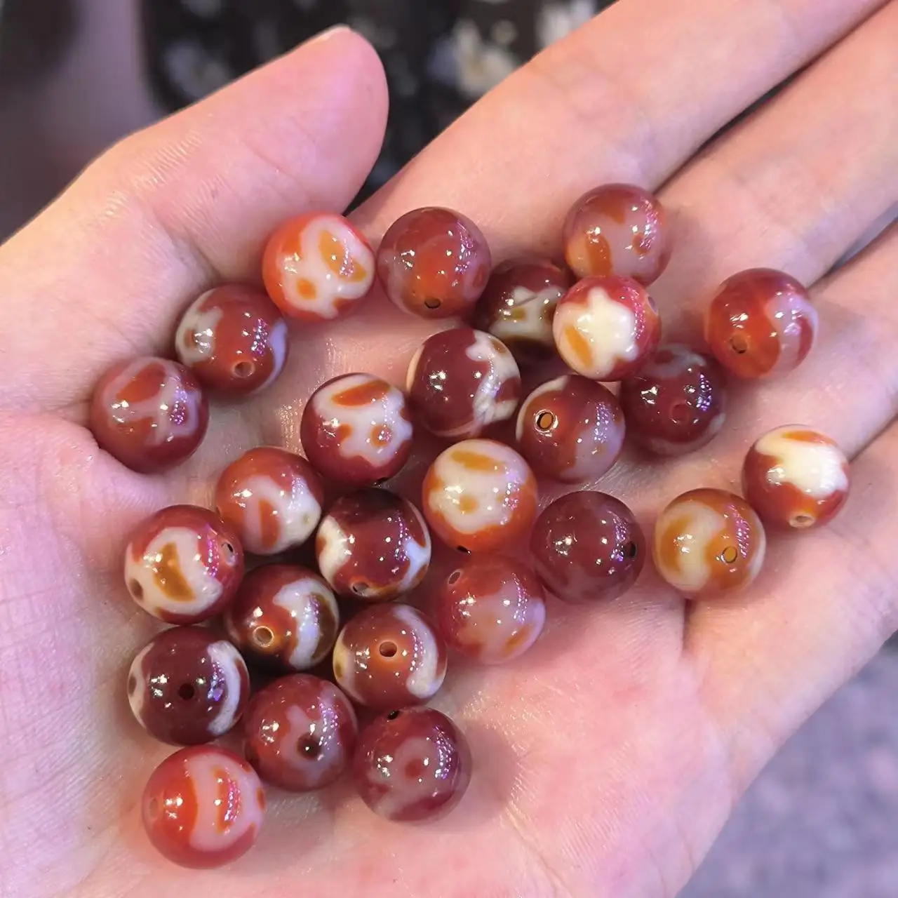 

50pcs/lot natural agate dzi wholesale black white red ball glossy calcification ancient mystery handmade beads folk-custom diy