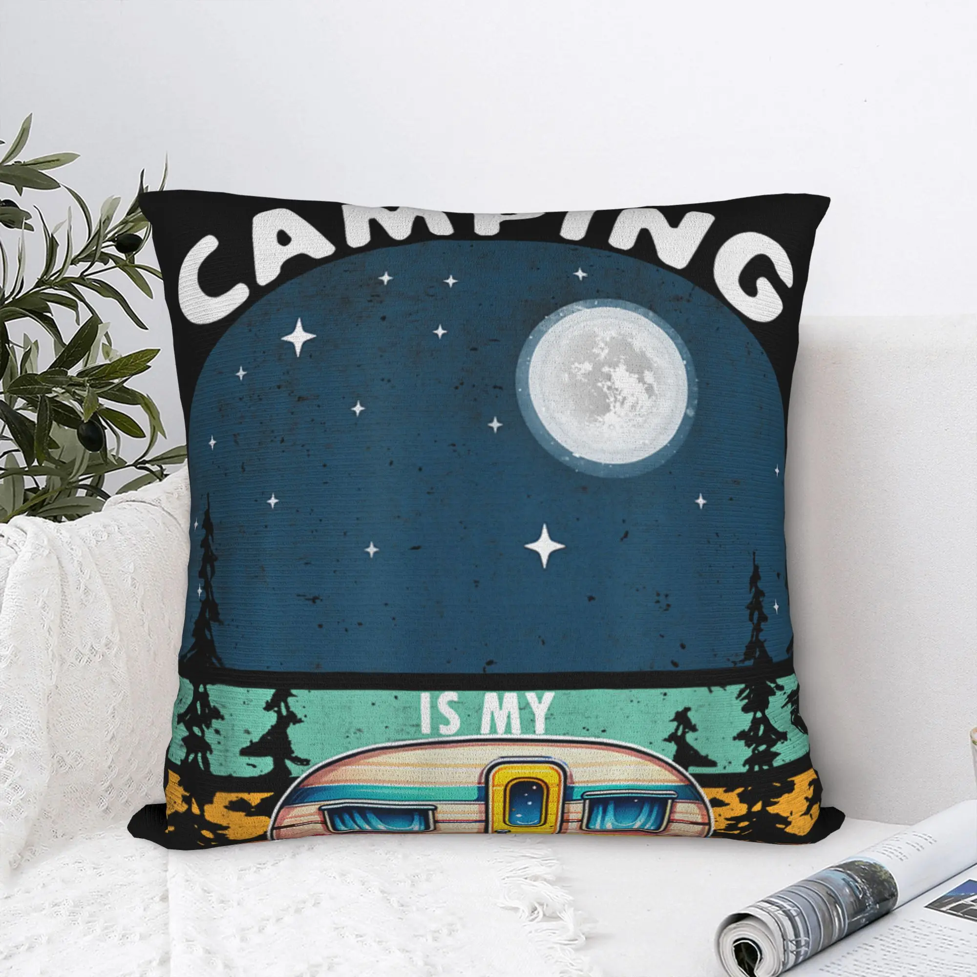 Pillow Case Camping is My Therapy Soft  Pillow Cover For Sofa Couch Bed Living Room Kawaii Pillowcases