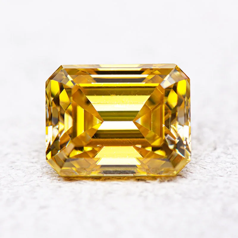 

Moissanite Emerald Cut Golden Yellow Color Gemstone Lab Grown Diamond DIY Charms Jewelry Making with Certificate