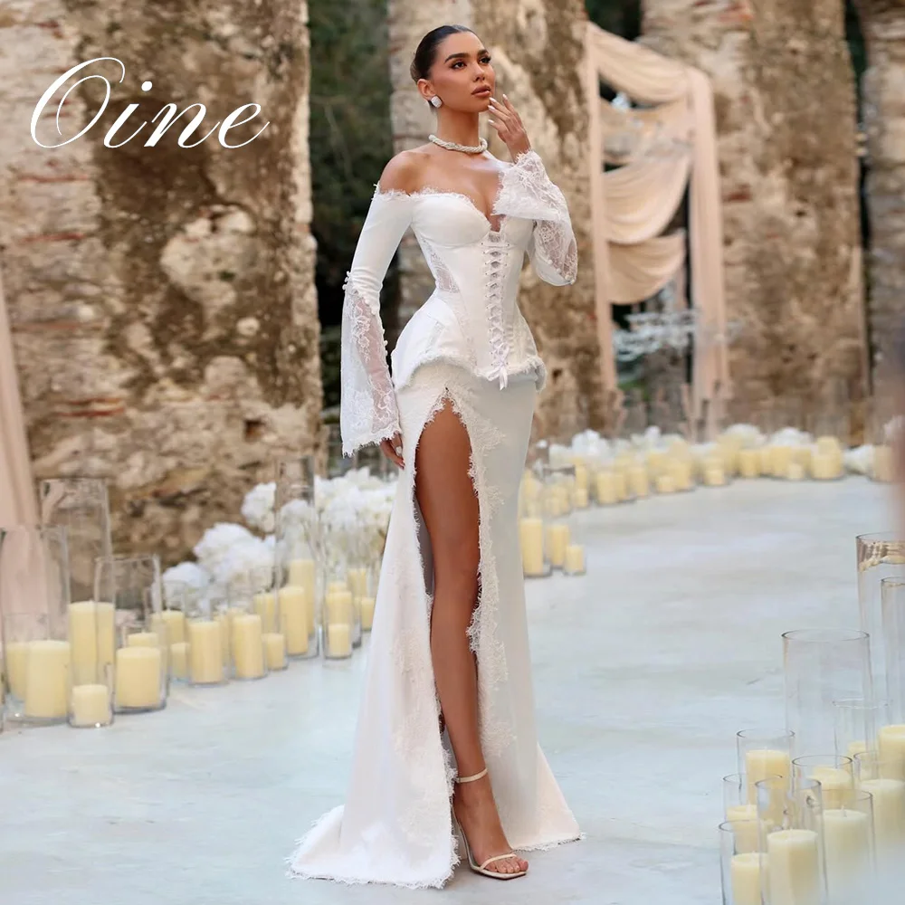 Oine 2026 Elegantes Meerjungfrau-Hochzeitskleid mit Sweetheart-Ausschnitt, Langen Ärmeln, Spitzenapplikationen, Sexy Hohem Seitenschlitz, Maßanfertigung