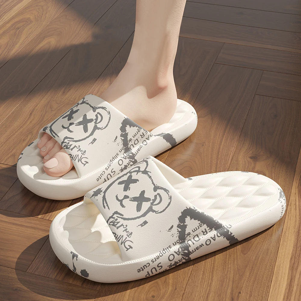 BASATU Fashion Summer Cartoon Home Shoes Non-slip Soft Slides Lithe Comfort Sandals Men Women Couple Slippers Trendy Slippers