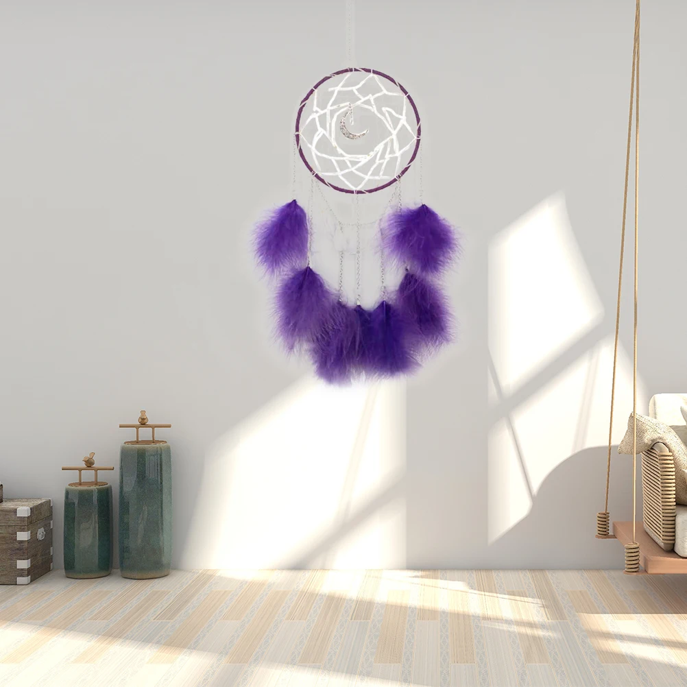 

Hollow Dream Catcher Decor Simple Handcrafted Moon Shape Pendant Aerial Charm Ornament Home Room Decorative