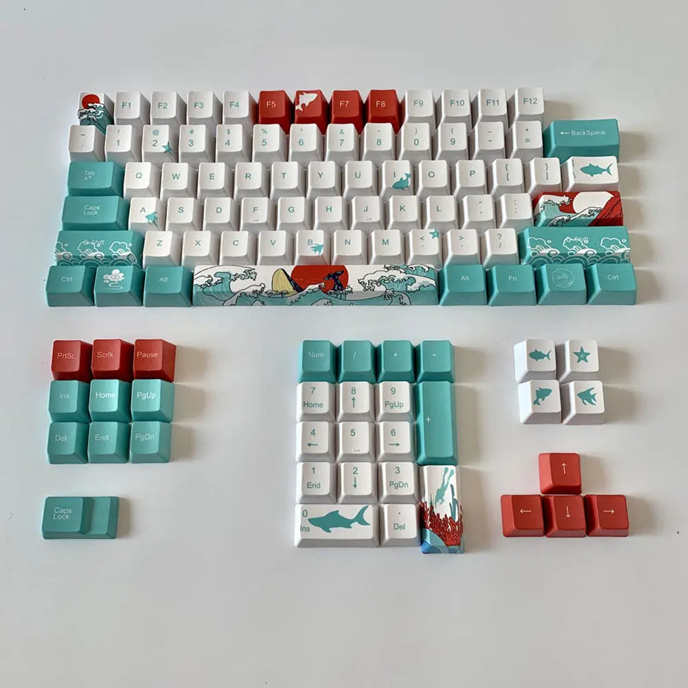 129Pcs Coral Sea Keycaps Pbt Keycaps for Mechanical Gaming Keyboard Replacement Keycap Set Keyboard Enthusiast Accessory