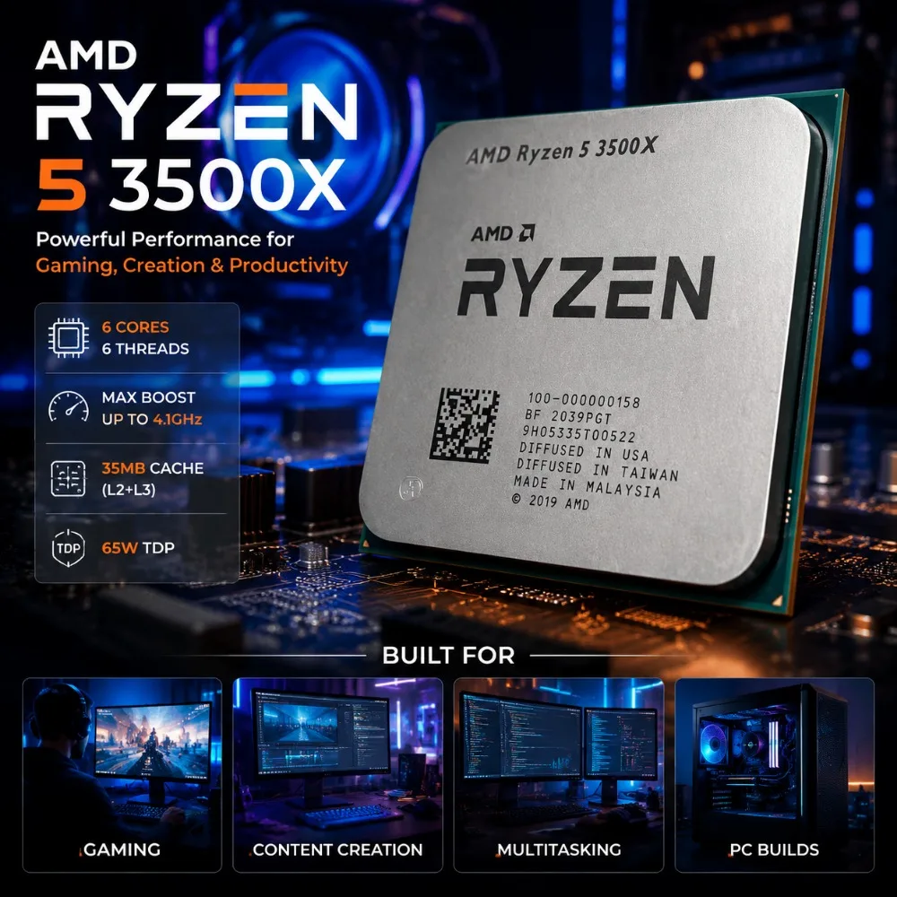 CPU AMD Ryzen 5 3500X 3.6GHz 6C6T 65W TDP Socket AM4 Support DDR4 Memory PCIe 4.0 No Built-in Graphics view 5