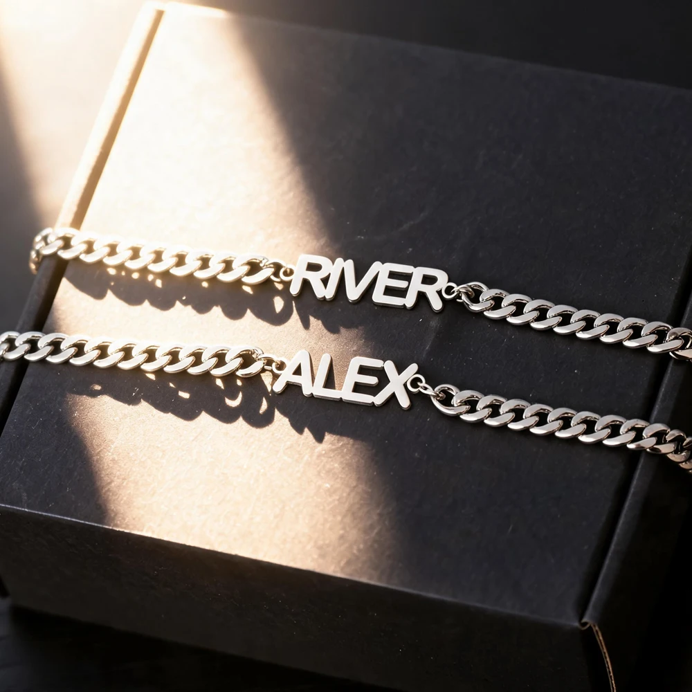 Custom Name Men Bracelet Stainless Steel Bracelet With 5mm Wdith Cuban Link Birthday Jewelry For Boyfriend Personalized Gift view 5