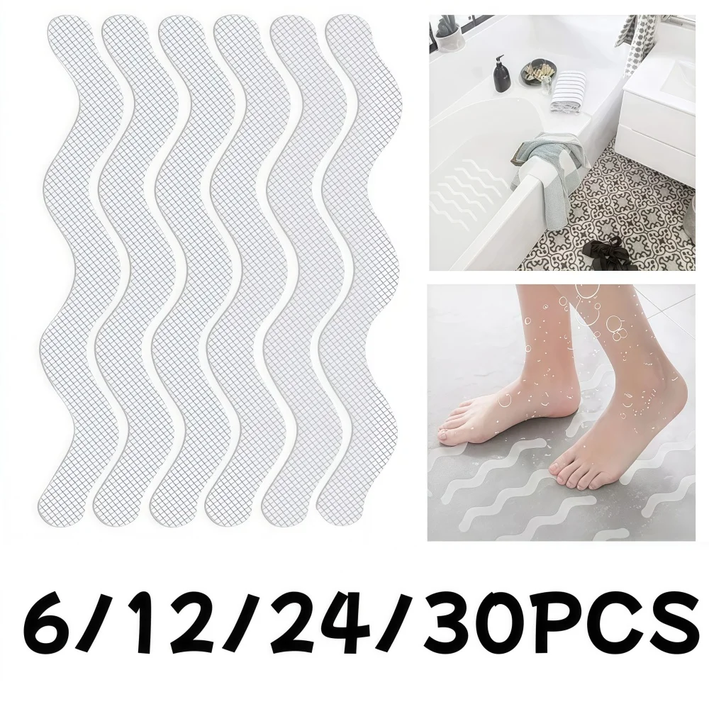 Bathroom Anti-Slip Stickers Transparent Waterproof Strip Bathtub Shower Stair Floor Long Strip Wavy Tape Sticker