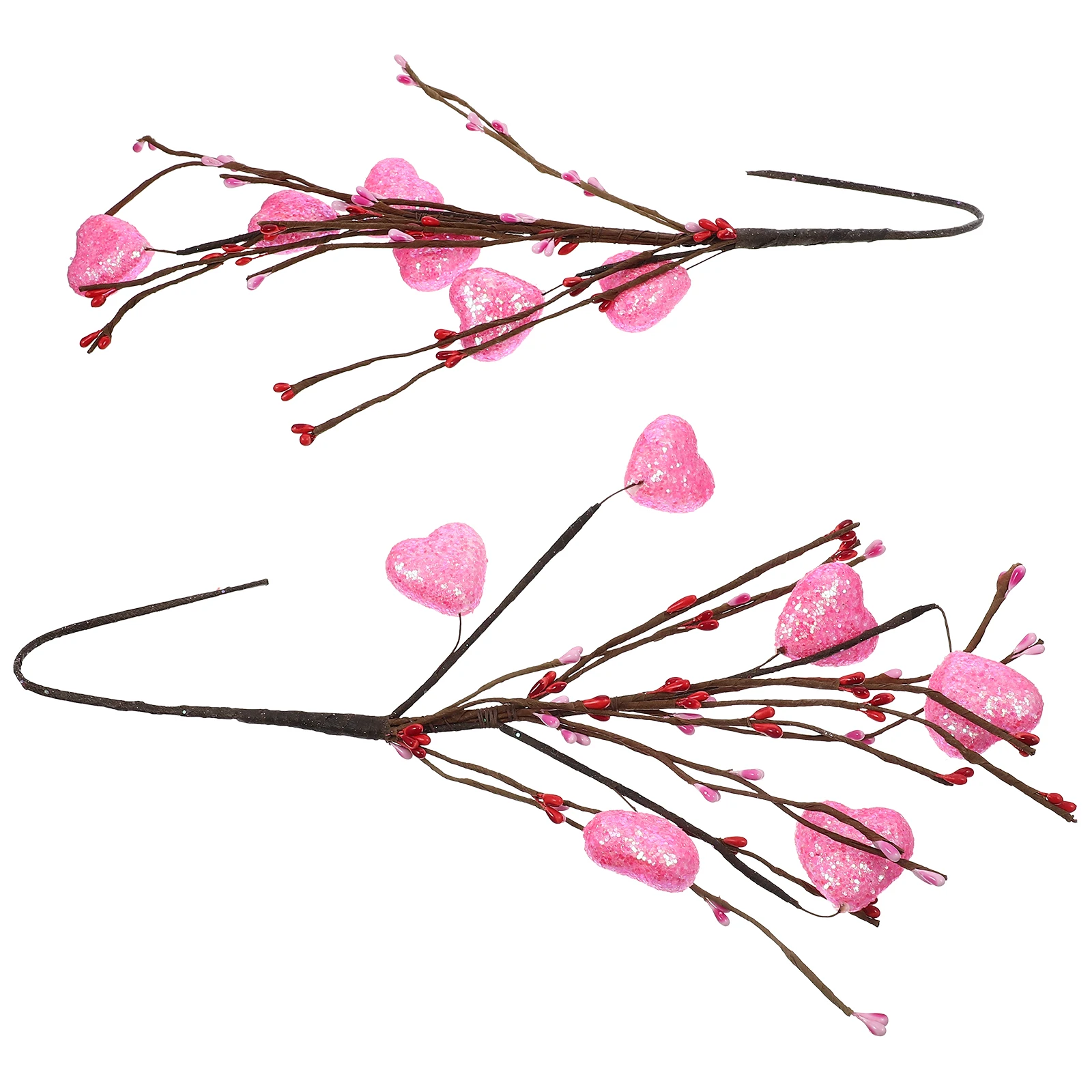 

2 Pcs Love Flower Arrangement Decoration Table Valentine Day Vase Filler for Flowers Berry Valentines Ornament Stems Foam Bride