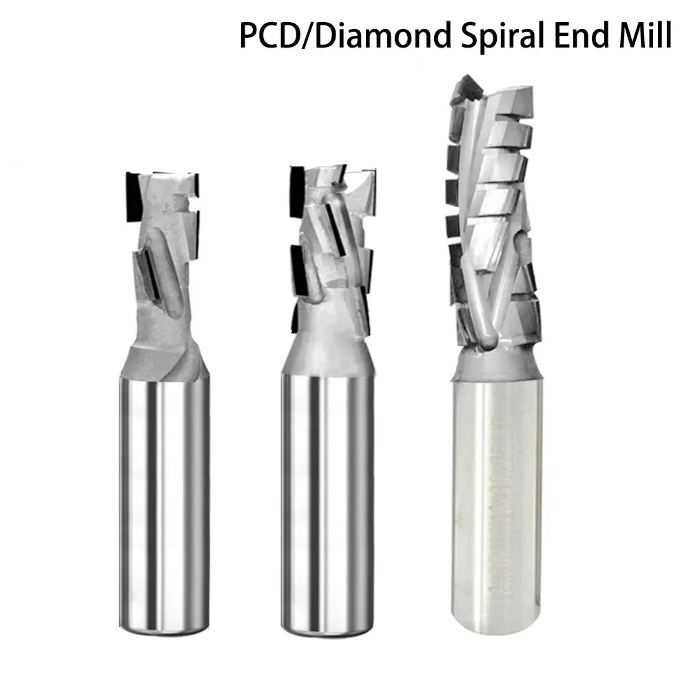 Diamond Spiral Milling Cutter PCD Corn End Mill CNC Tool for Silicate Board Anti-Bite MDF Solid Wood