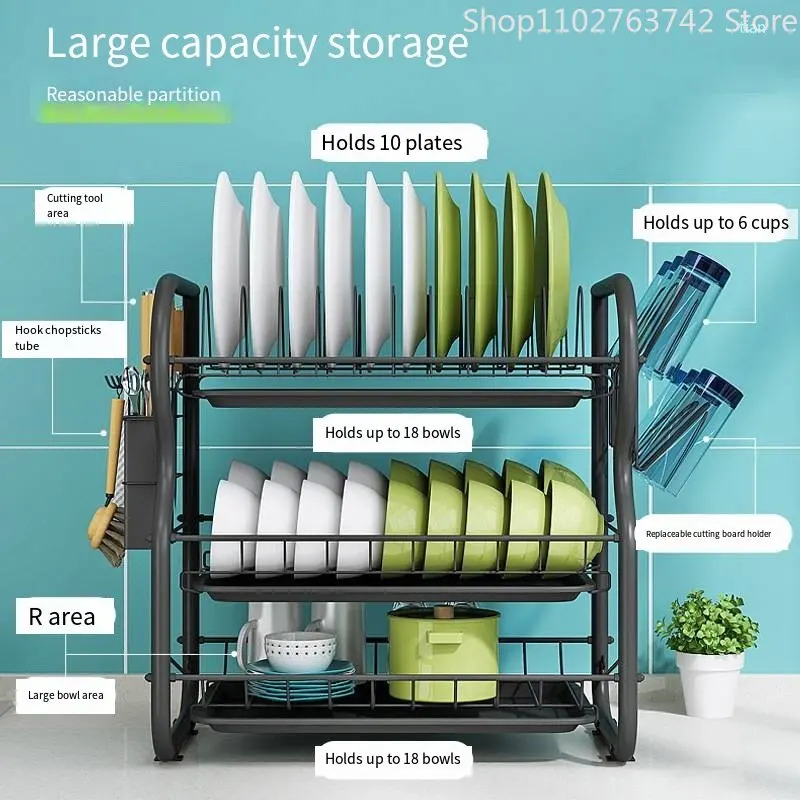 Cutlery Rack Stainless Steel Drying Rack Bowl Dish Draining Shelf Kitchen Organizer 3 Tiers Dish Drainer Dryer Tray Holder