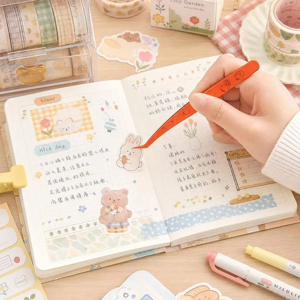 Stainless Steel Curved Stickers Tweezers High Precision Anti-static False Eyelash Tweezers Cartoon Fruits With Leather Case