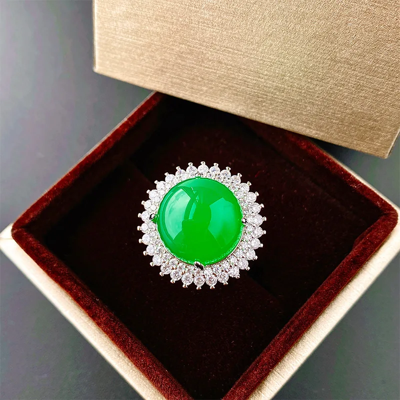 New hot-selling ice-fluorescent round chrysoprase elegant set, birthday gift for girls14*14
