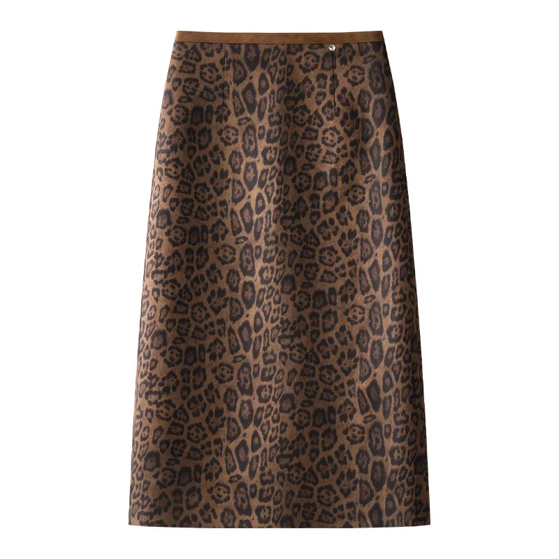 

Leopard Print Midi Skirt for Women, and Winter Slim Fit Elegant Bodycon Skirt with Draped Effect