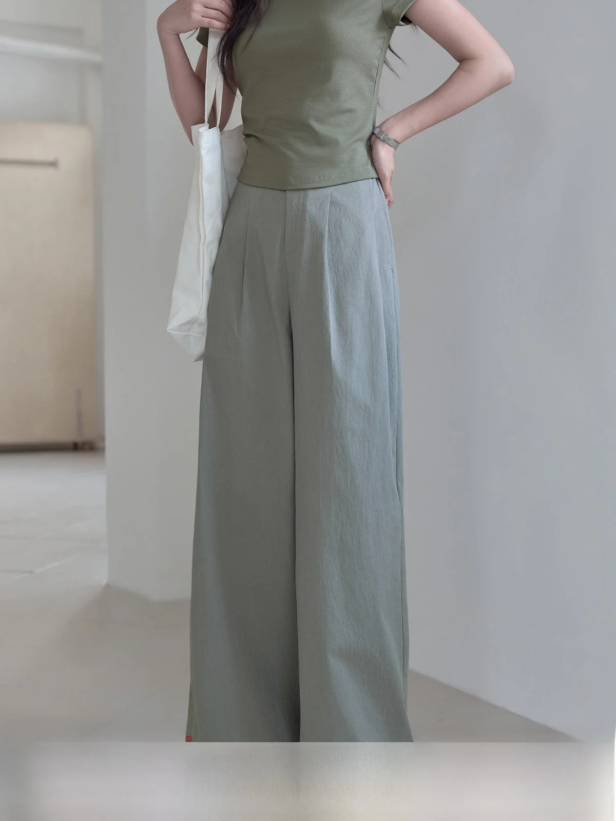 

High Waist Casual Pants Women's Summer New Style Versatile Pleated Loose Slim Wide Leg Pants Commute Style Korean Simple Pure...