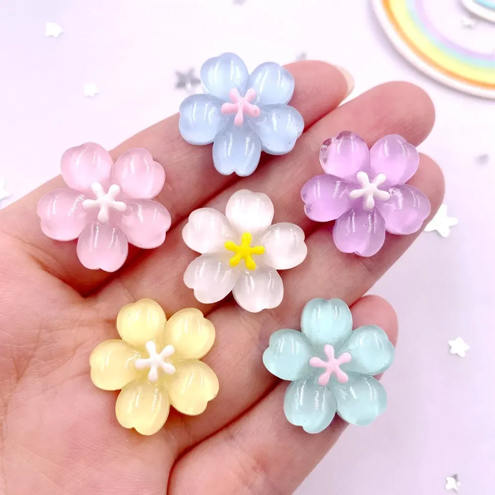 10PCS Resin Kawaii Colorful Glitter Cherry Blossoms Flatback Stone Flower buttons Scrapbooks DIY Bow Crafts Decor Accessories