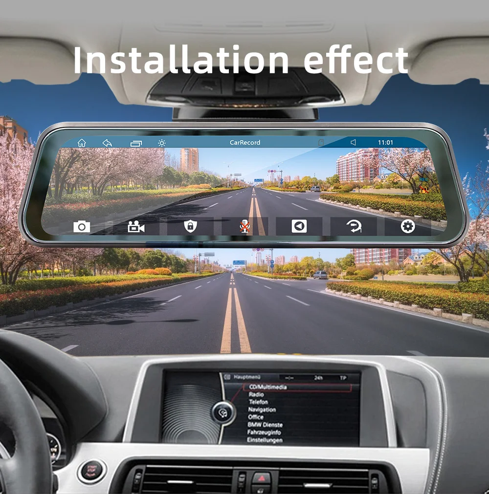 Afbeelding 7: BQCC 9.36 '' Draagbare auto MP5 Draadloze Carplay Android Auto Mirrorlink Bluetooth oproep Ingebouwde Rijden Recorder FM Radio Aux