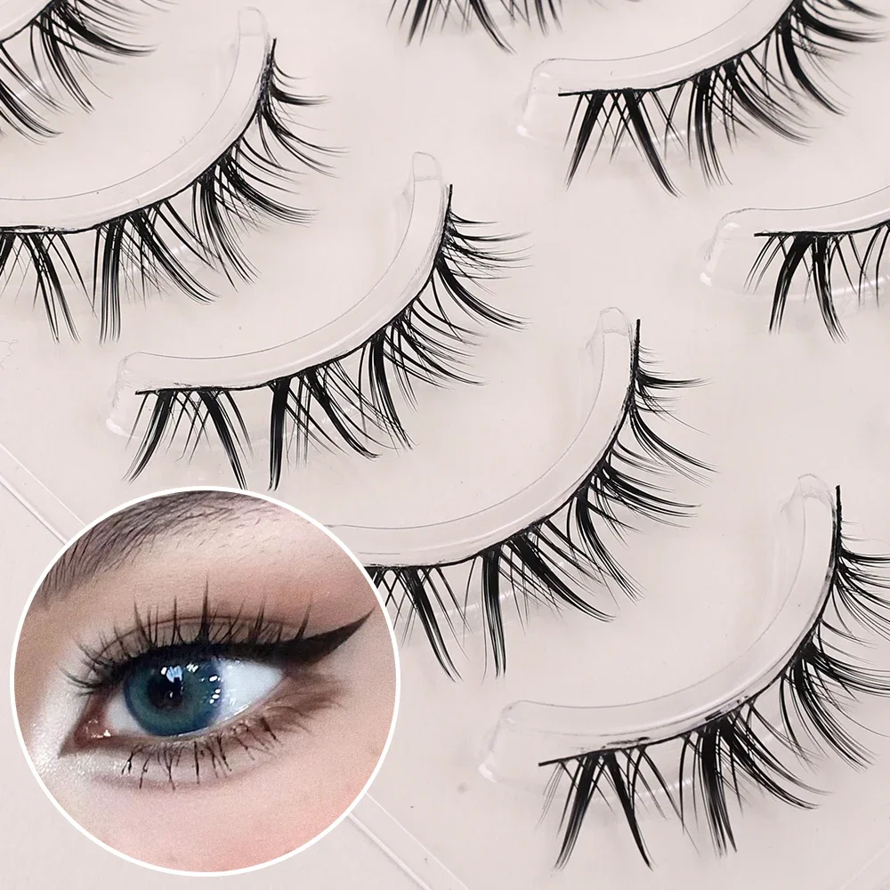 5 Pairs Clear Band Eyelashes 3D Natural False Lashes Fluffy Soft Cross Manga Lashes Wispy Natural Eyelash Extension Makeup New