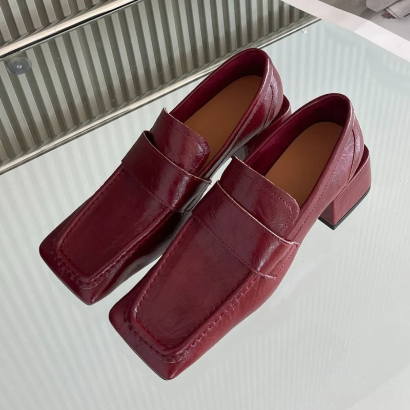 

Concise Square Toe Chunky Heel Designer Women Pumps British Style Soft Leather Loafers Comfortable Office Formal Shoe for Ladies