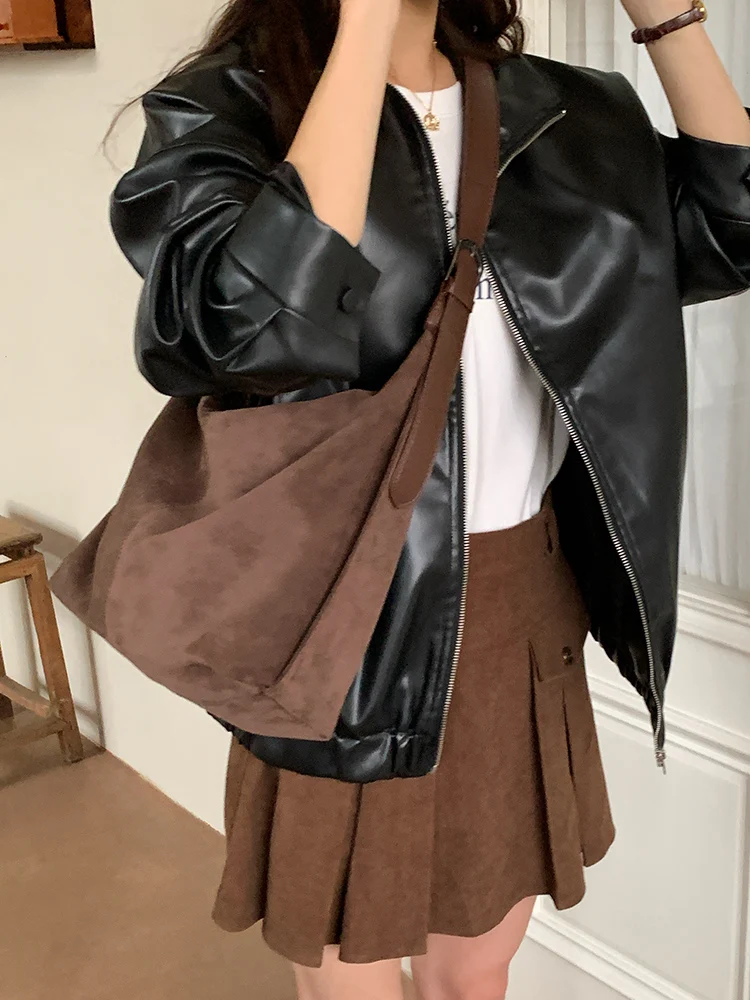 Fashion Women's Suede Shoulder Bag Versatile Large Capacity Crossbody Bags Retro Casual Tote Underarm Bag Fall Winter Handbags