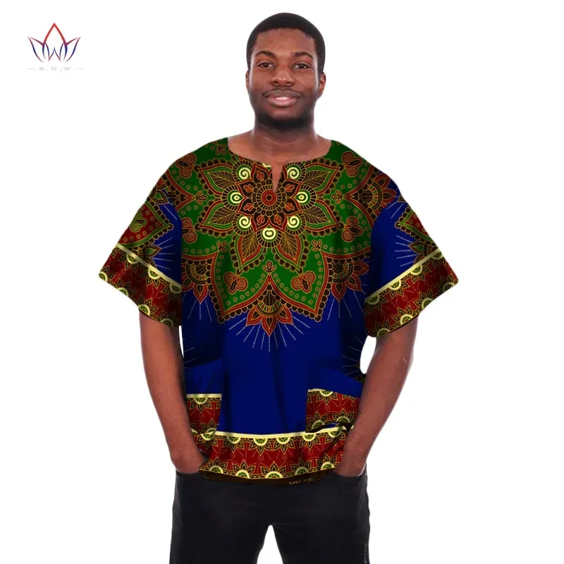 Camiseta africana con estampado africano de cera Dashiki para hombre, ropa africana de talla grande, ropa de marca, Tops cortos WYN04