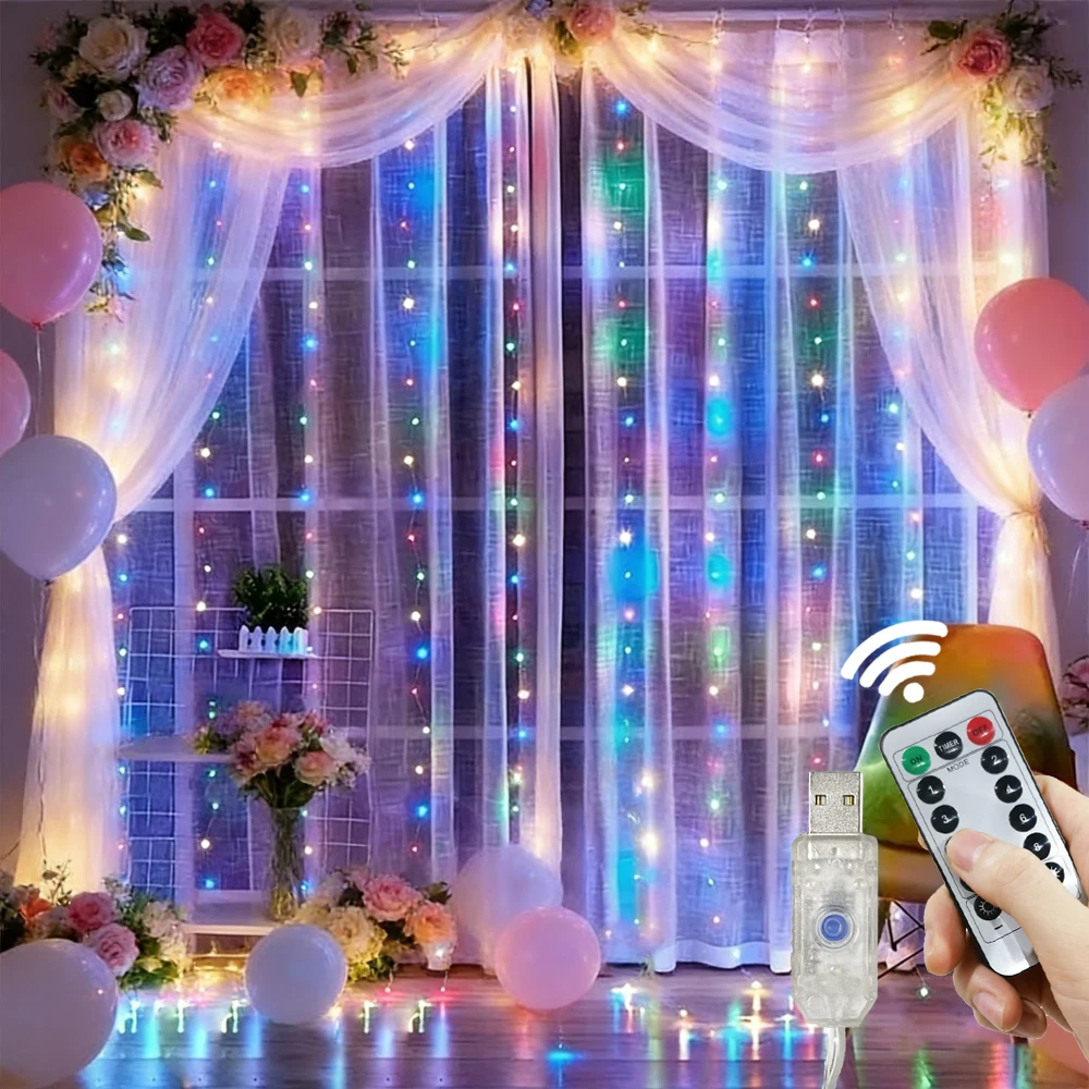 

Светодиодная гирлянда-штора 3/6 м с USB-питанием, сказочные огни для окна, гирлянда-фестон, светодиодные огни EID Mubarak с пультом ДУ, декор для свадьбы