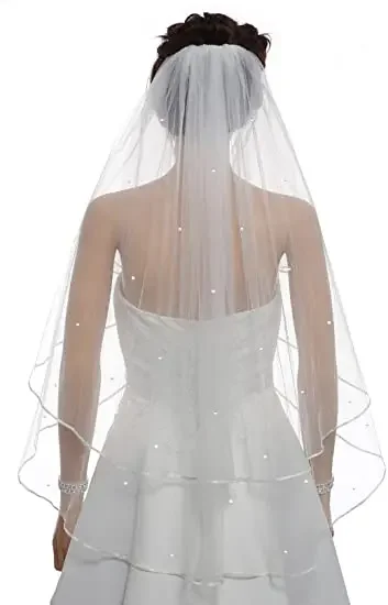 

Fashionable Cute New Style Ribbon Edge Center Gathered Rhinestone Crystal Bridal Veil